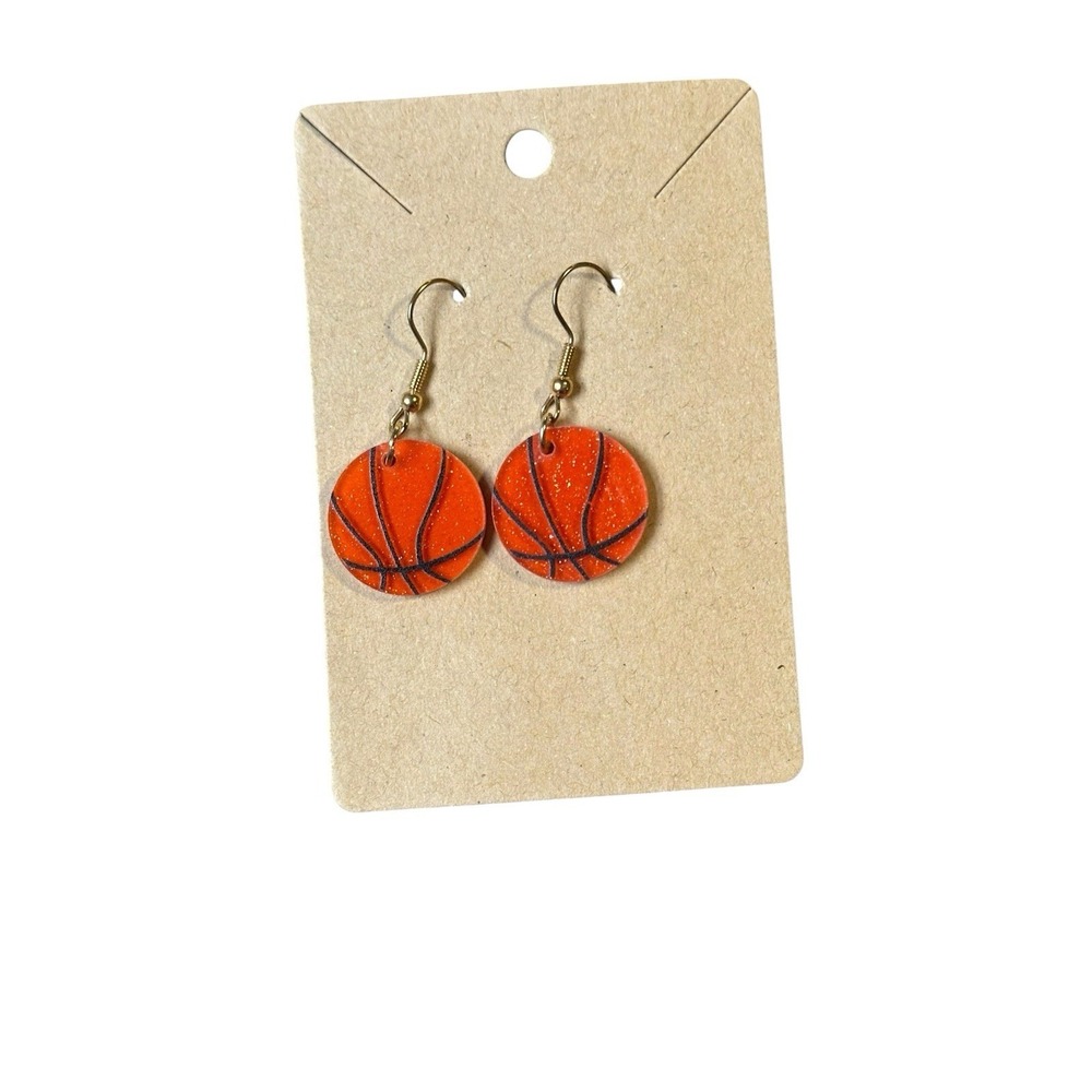 Orange‎ Basketball Dangle Earrings Glitter Acrylic Sports Novelty Jewelry